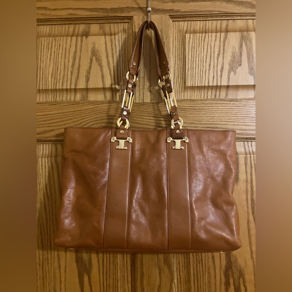 Tori Burch Brown Leather Tote Bag
